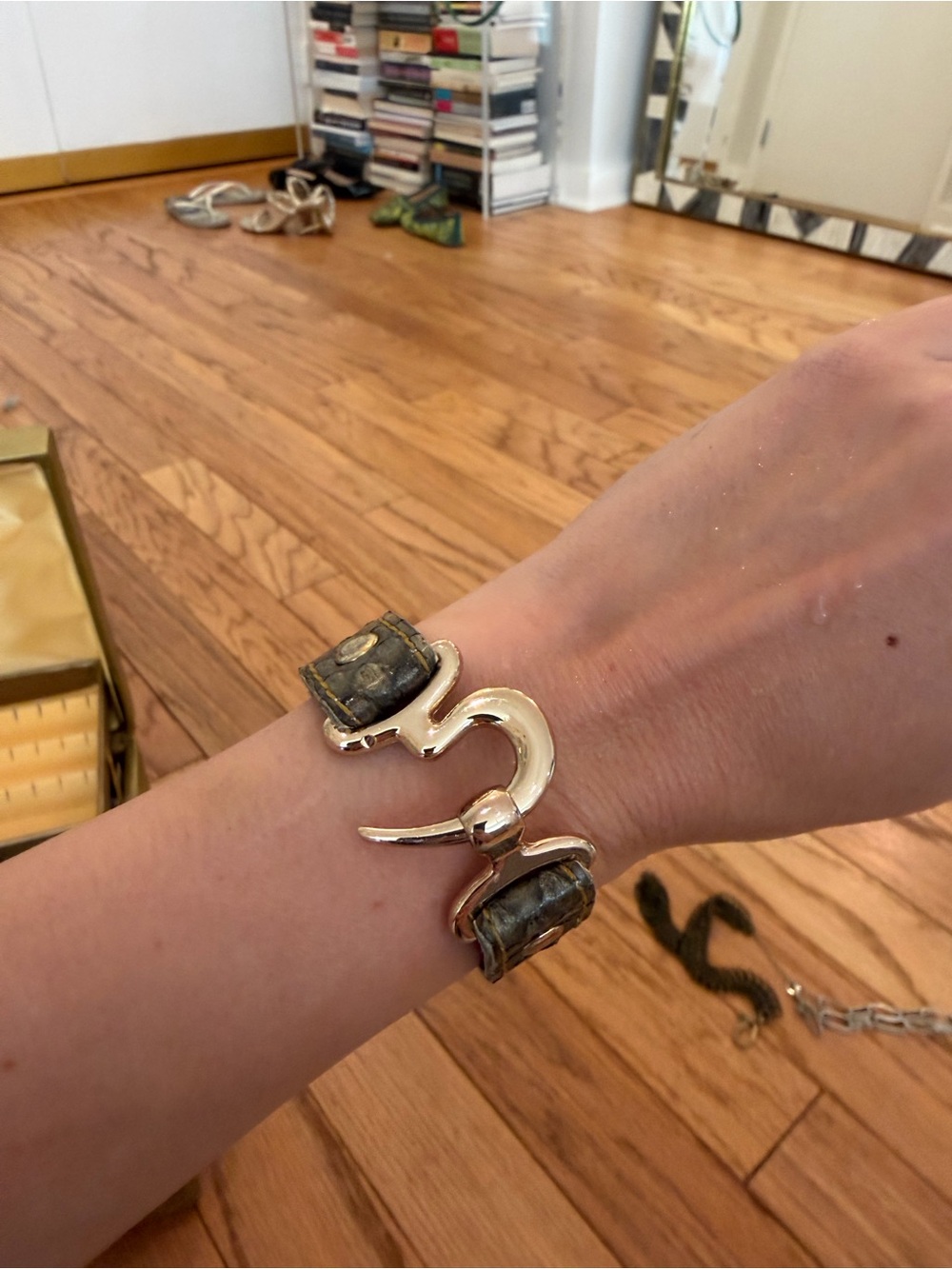 Snakeskin Real Python Textured Bracelet with Gold Hardware - Picture 3 of 3